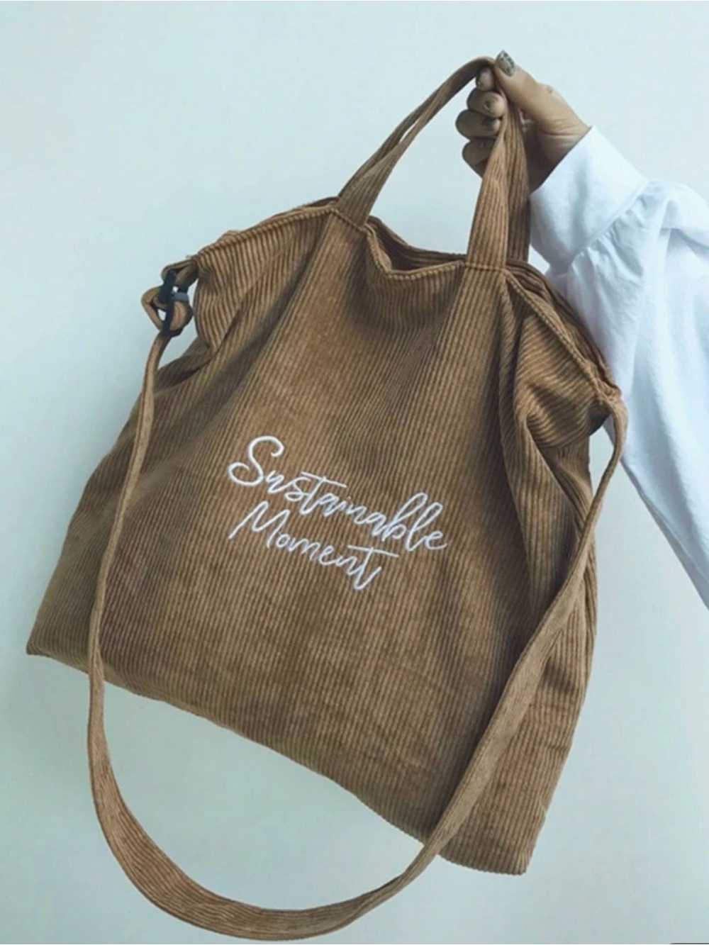 Sustainable Moment Corduroy Tote Bag - Brown